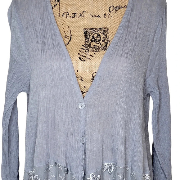 WILLOW AND JAYE Women's Embroidered Floral Mesh Crepe Cardigan Size Large Gray - Picture 9 of 16